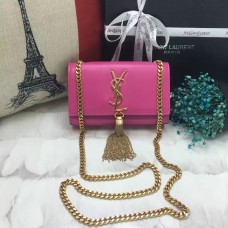 YSL Kleine Ledertasche mit Quaste und Kette, 17 cm, Pink