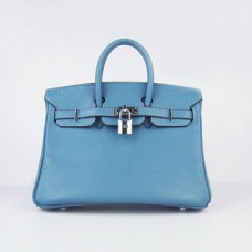 Hermes Birkin 25cm Handtasche 6068 Blau Silber