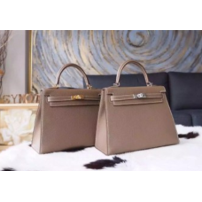 Hermes Kelly 25 cm Epsom Calfskin Bag Handgenähte Palladium-Hardware, Etoupe CK18 RS03907