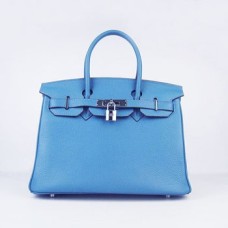 Hermes Birkin 30cm Togo Leder Handtaschen blau silber