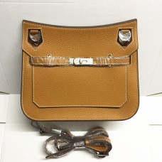 Hermes Jypsiere 28cm Umhängetasche Braun Silber