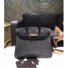 Hermes Birkin 30 cm Epsom Kalbsleder Tasche Handgenähte Goldbeschläge, Noir Black RS09639