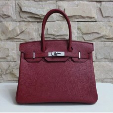 Hermes Birkin 30cm Togo Lederhandtasche Burgund Silber