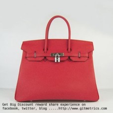 Hermes Birkin 35cm Rindsleder Ader Handtaschen rot silber
