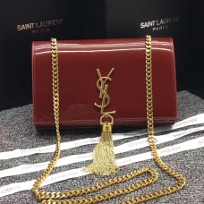YSL Tassel Chain Bag 22cm Lackleder Dunkelrot