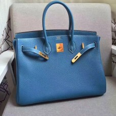 Hermes Birkin 35cm Rindsleder Vene Handtaschen blau gold