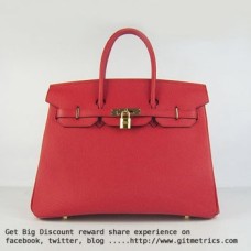 Hermes Birkin 35cm Rindsleder Ader Handtaschen rotgolden