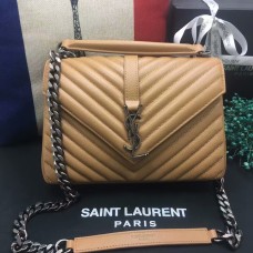 YSL Top Handle Umhängetasche 24cm Aprikose Silber