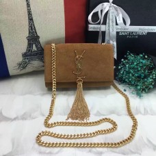 YSL Kleine Quasten-Kettentasche 17cm Wildleder Kamel