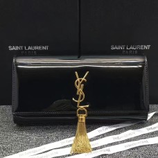 YSL Clutch aus Lackleder mit Quaste, 27 cm, Schwarz