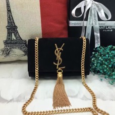 YSL Kleine Quasten-Kettentasche 17cm Wildleder Schwarz