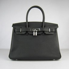 Hermes Birkin 30cm Togo Leder Handtaschen schwarz silber