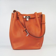 Hermes So Kelly 28cm Togo Leder Umhängetasche Orange Silber