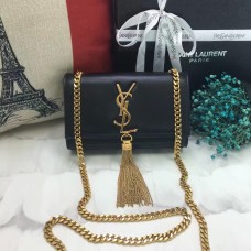 YSL Kleine Ledertasche mit Quaste und Kette, 17 cm, Schwarz