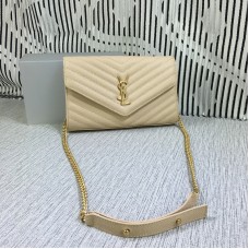 YSL Umschlagkette Tasche Kaviarleder Aprikose 23cm