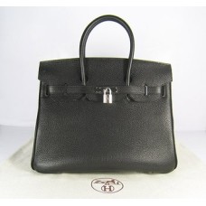 Hermes Birkin 35cm Togo Leder Handtaschen schwarz silber