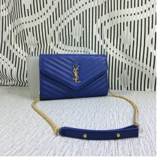 YSL Envelope Chain Bag Kaviarleder Blau 23cm