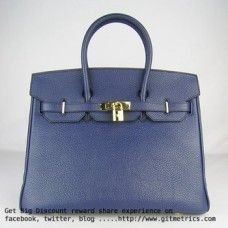 Hermes Birkin 35cm Togo Leder Handtaschen dunkelblau golden