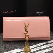 YSL Clutch aus Lackleder mit Quaste, 27 cm, Rosa