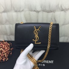 YSL Ledertasche mit kleiner Kette, 17 cm, Schwarzgold