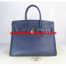 Hermes Birkin 35cm Togo Leder Handtaschen dunkelblau silber