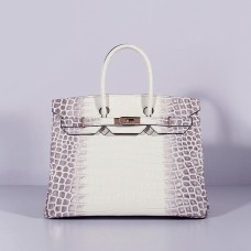 Hermes Birkin 35cm Krokodilleder Handtasche Grau Weiß Gold