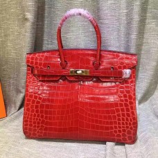 Hermes Birkin 35cm Handtasche Krokodilleder Rotgold