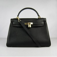 Hermes Kelly 32cm Togo Lederhandtasche 6108 Schwarzgold