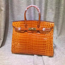 Hermes Birkin 35cm Handtasche Krokodilleder Orange Gold