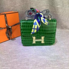 Hermes Constance 23cm Krokoleder Grün