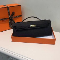 Hermes Kelly Cut 31cm Epsom Lederclutch Schwarz