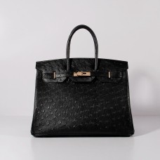 Hermes Birkin 35cm Straußenledertasche Schwarz Gold