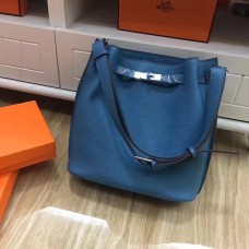Hermes So Kelly 28cm Togo Leder Umhängetasche Blau Silber