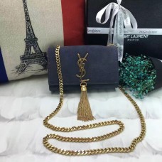 YSL Kleine Quasten-Kettentasche 17cm Wildleder Grau