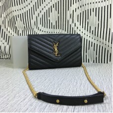 YSL Envelope Chain Bag Kaviarleder Schwarz 23cm