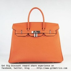 Hermes Birkin 35cm Rindsleder Vene Handtaschen orange silber