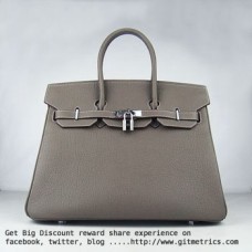 Hermes Birkin 35cm Rindsleder Ader Handtaschen dunkel khaki silber
