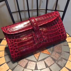 Hermes Jige Clutch 29cm Kroko Dunkelrot