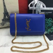 YSL Glattleder-Kettentasche 22cm Blau