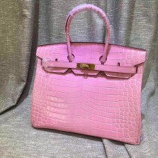 Hermes Birkin 35cm Handtasche Krokodilleder Rosa Gold