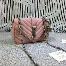 YSL Kleine Umschlagtasche mit Kette Ziegenleder Rosa 18cm