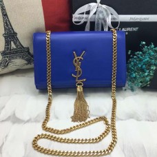 YSL Tassel Chain Bag 22cm Glattleder Blau Gold