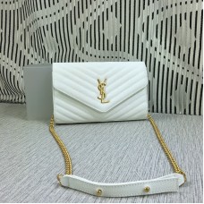 YSL Envelope Chain Bag Kaviarleder Weiß 23cm