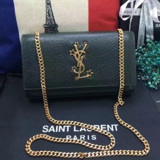 Neu YSL Kettentasche 24cm Kaviarleder Dunkelgrün