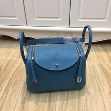 Hermes Lindy 30cm Handtasche Blau Silber