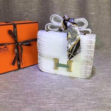 Hermes Constance 23cm Krokoleder Weiß Grau