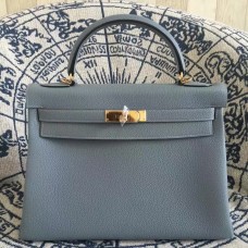 Hermes Kelly 28cm Tasche Togo Leder Blau Lin Gold