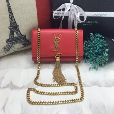YSL Kleine Ledertasche mit Quastenkette, 17 cm, Rotgold