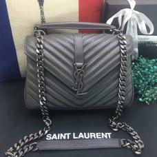 YSL Top Handle Umhängetasche 24cm Grau Silber