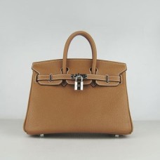 Hermes Birkin 25cm Handtasche 6068 helles Kaffeesilber